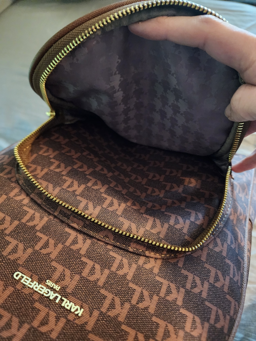 Karl Lagerfeld Brown Monogram Mini Backpack - Picture 5 of 5